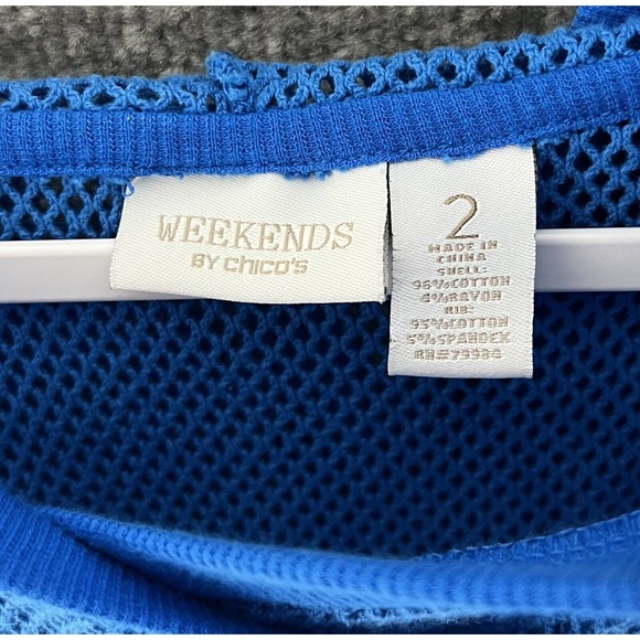 Weekends By Chicos Mesh Pullover Hoodie Swim Coverup Womens Sz 2 US Sz 12 Blue - Picture 3 of 7